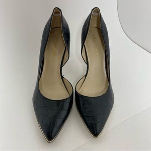 Mark Fisher Darlin-R Black Croc Embossed Leather D’orsay Pumps Sz 7 Pointed Toe